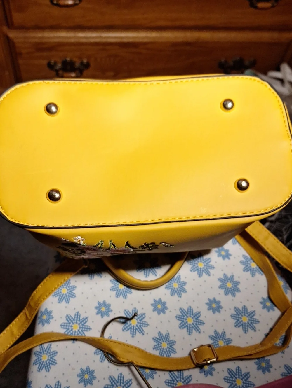 Yellow Floral Embroidered Crossbody Handbag
